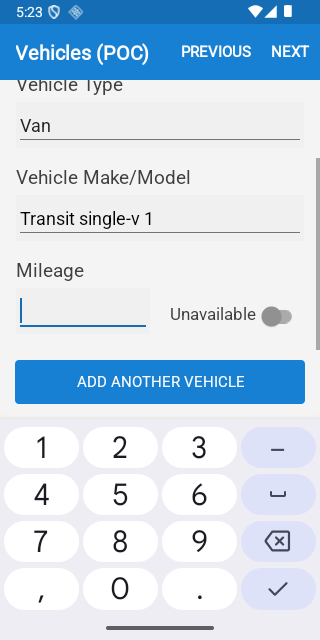 Vehicle details step on Android