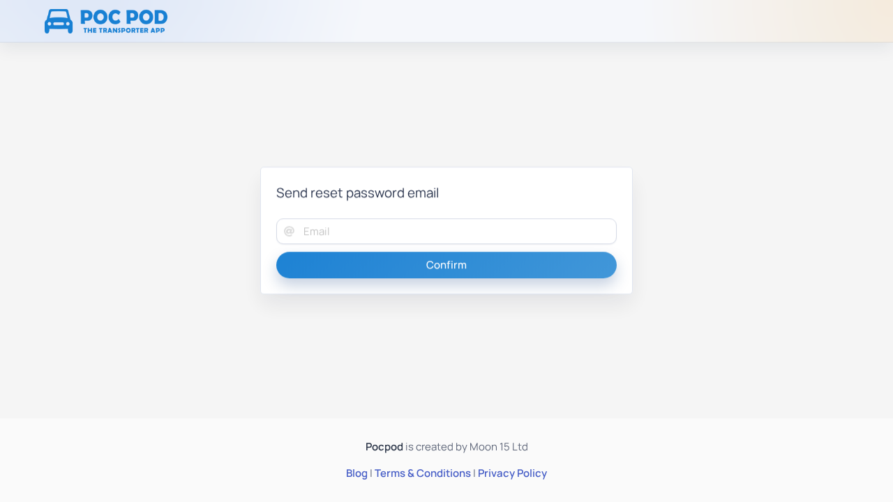 Password reset request screen