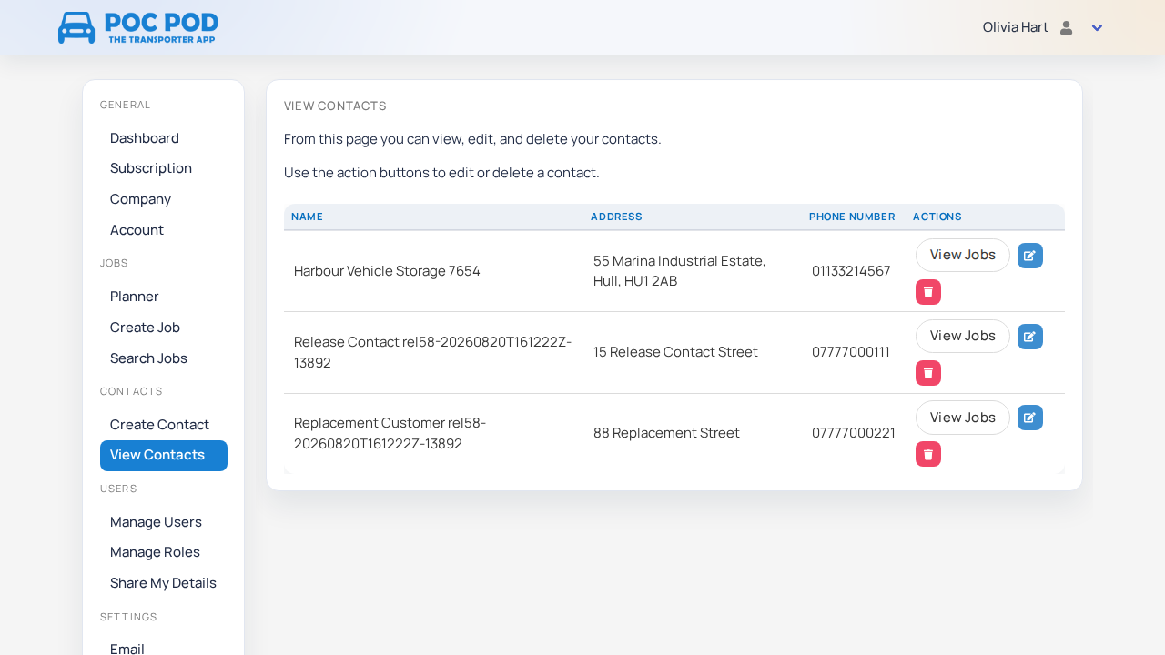 Saved contacts list