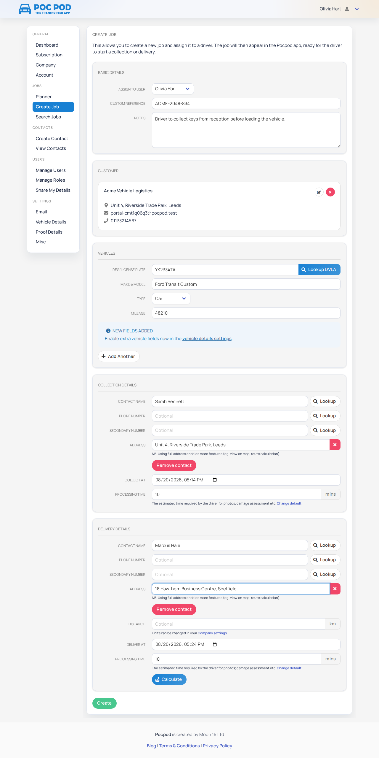 Create Job form