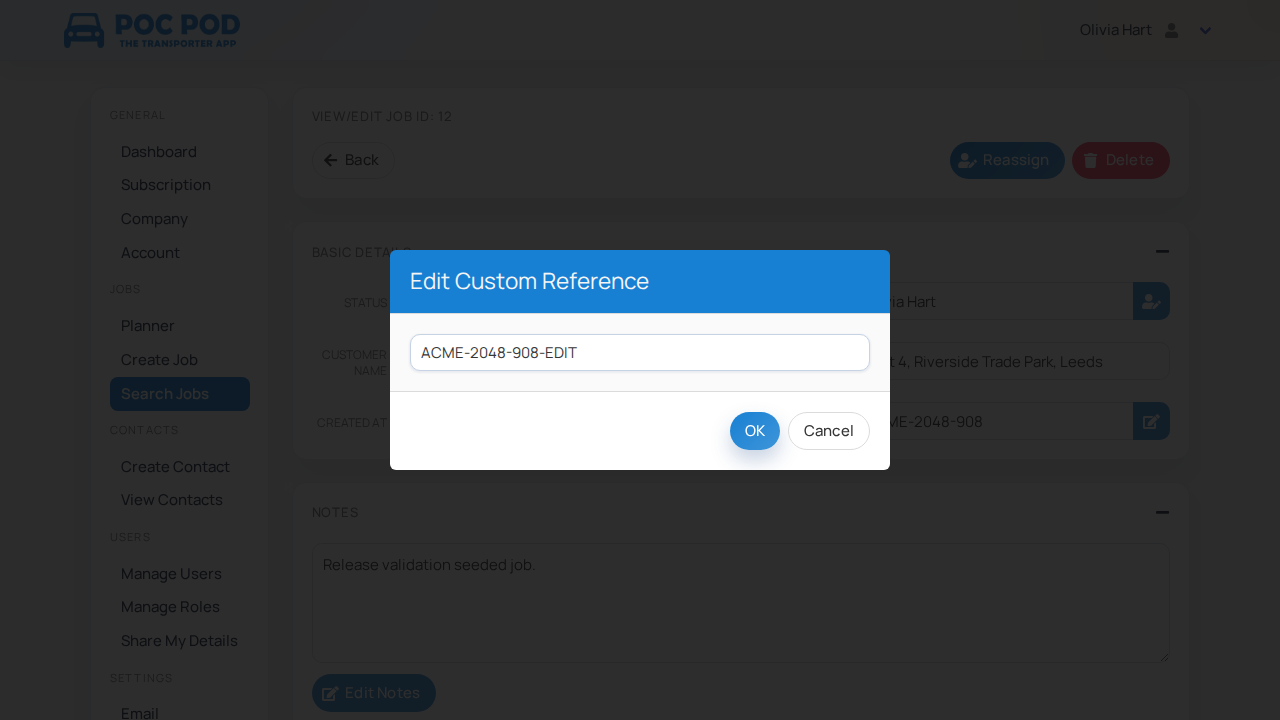 Editing a custom job reference
