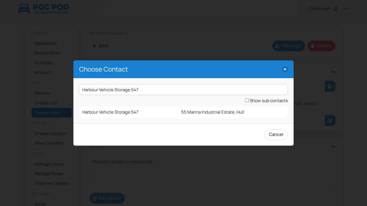 Selecting a saved contact as the job customer