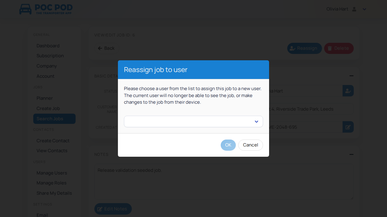 Reassign job dialog