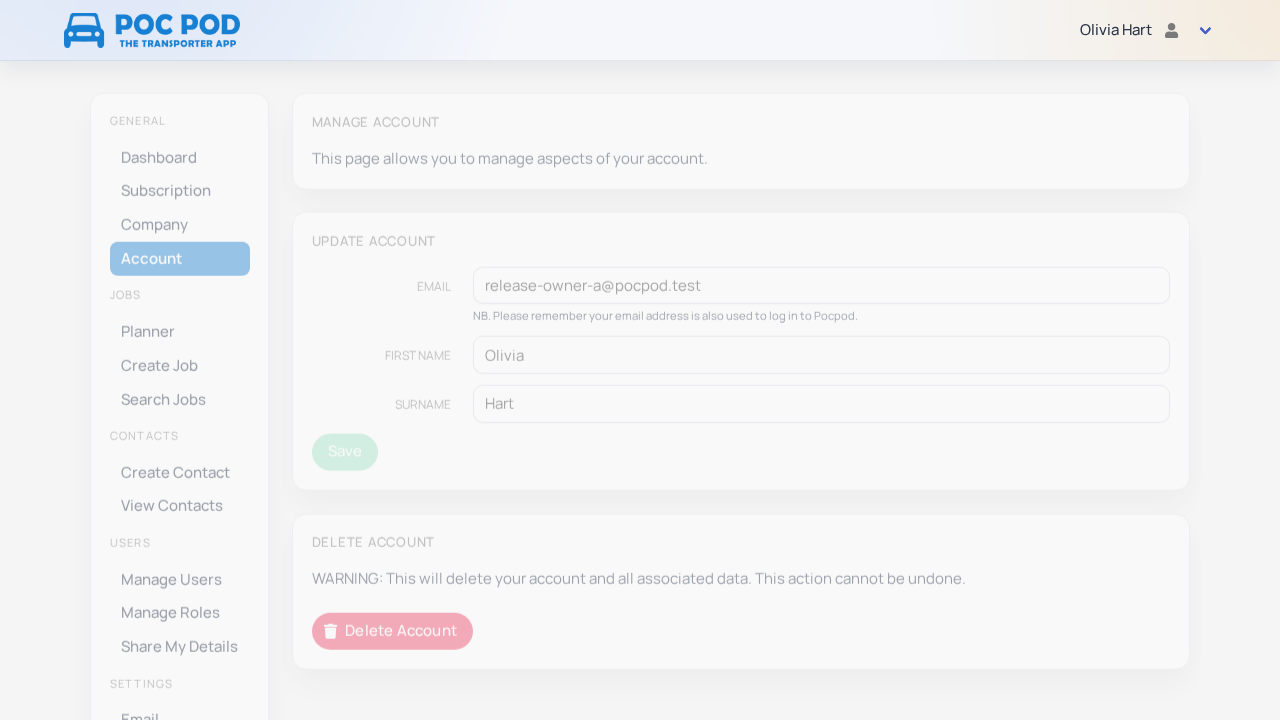 Account settings form