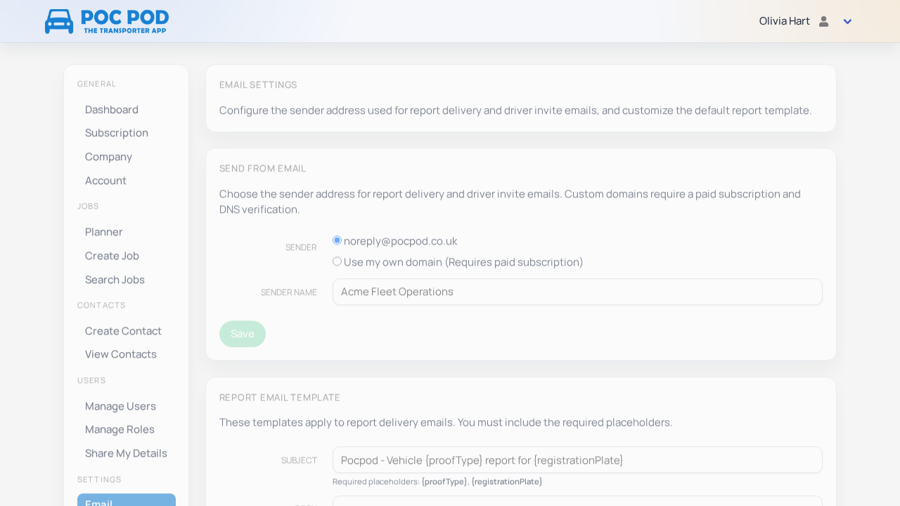 Email sender and template settings