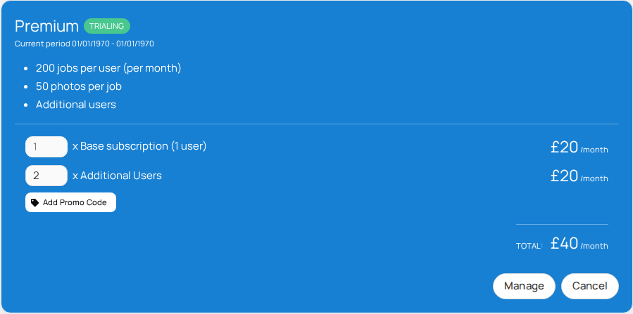 Active subscription in the portal