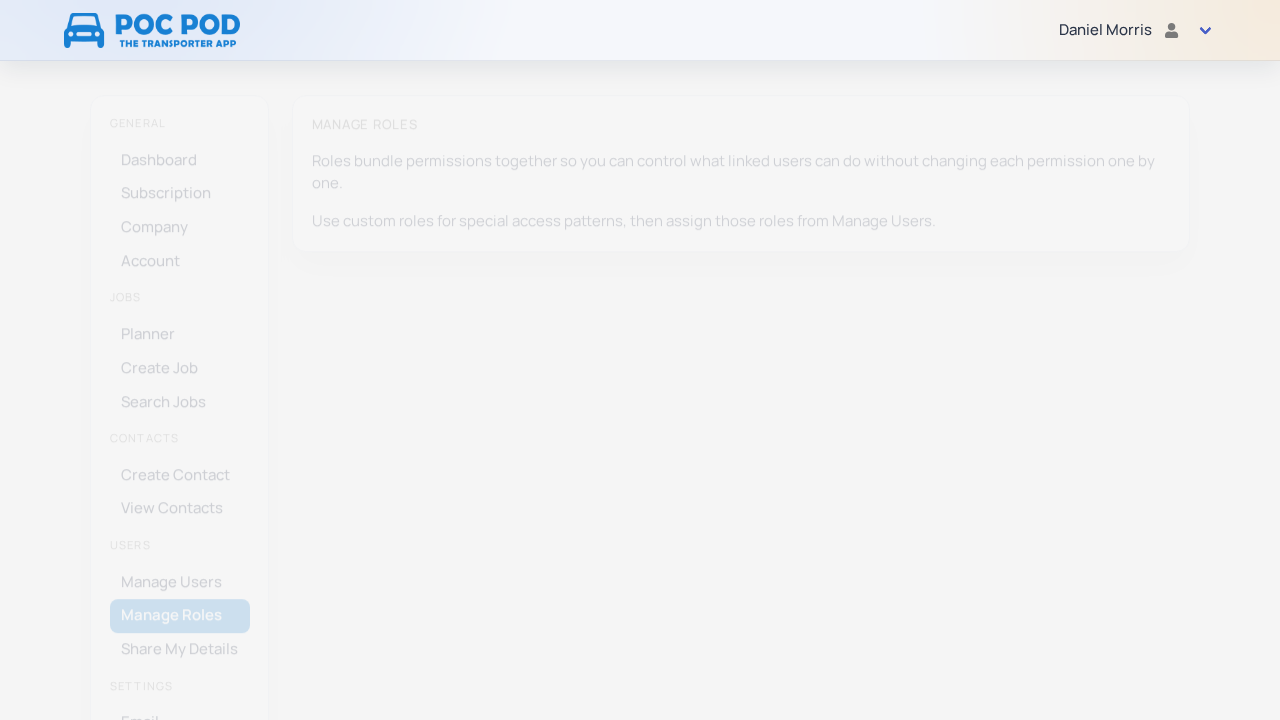 Roles management screen